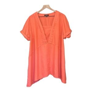 Ellos Linen-Blend Asymmetrical Lagenlook Tunic Top Coral Size 14/16